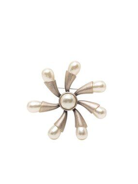 Chanel Brooch Silver Metal Faux Pearl
